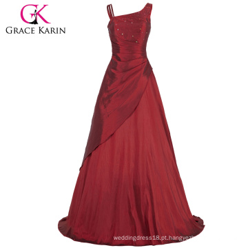 Grace Karin Fashion Mulheres elegantes tafetá Long Evening Dresses Borgonha CL6078